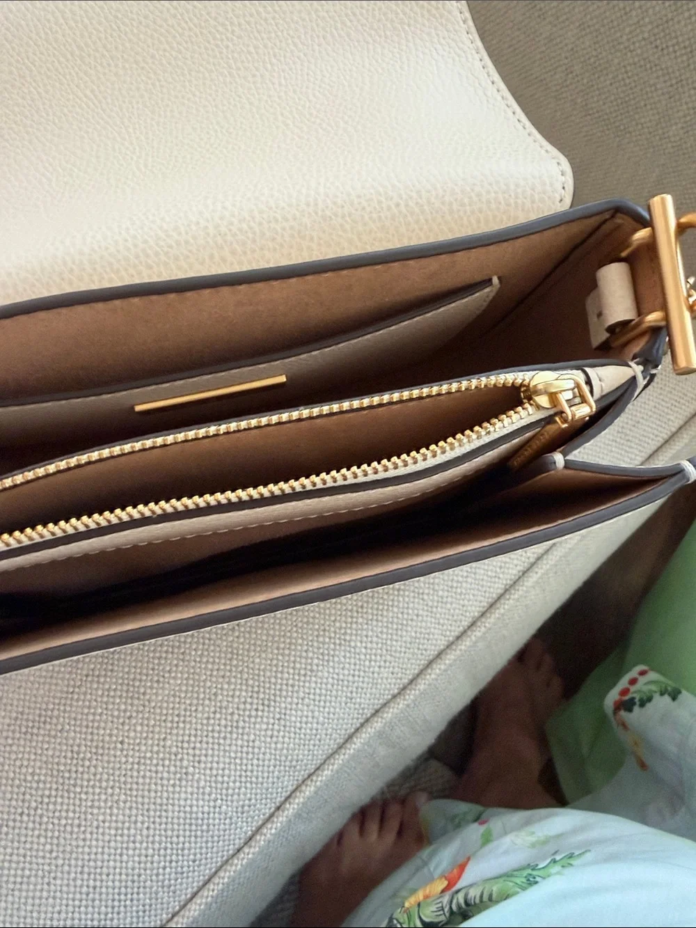 Tory Burch Soft Cream Leather Chain Shoulder or Clutch Bag